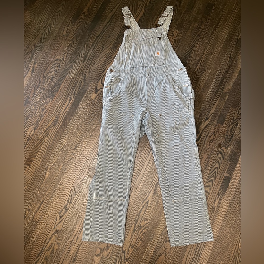 CARHARTT WOMEN'S RELAXED FIT DENIM RAILROAD STRIPE BIB OVERALL